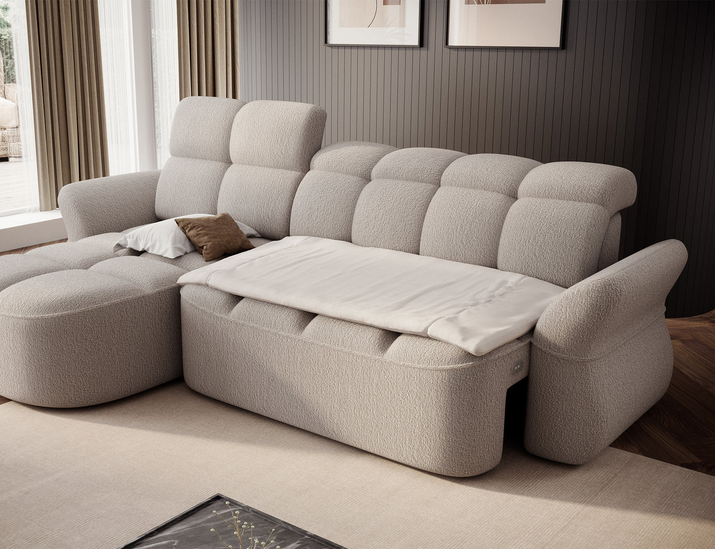 Beneth Storage Sleeper Chaise Sofa - Ivory Cream