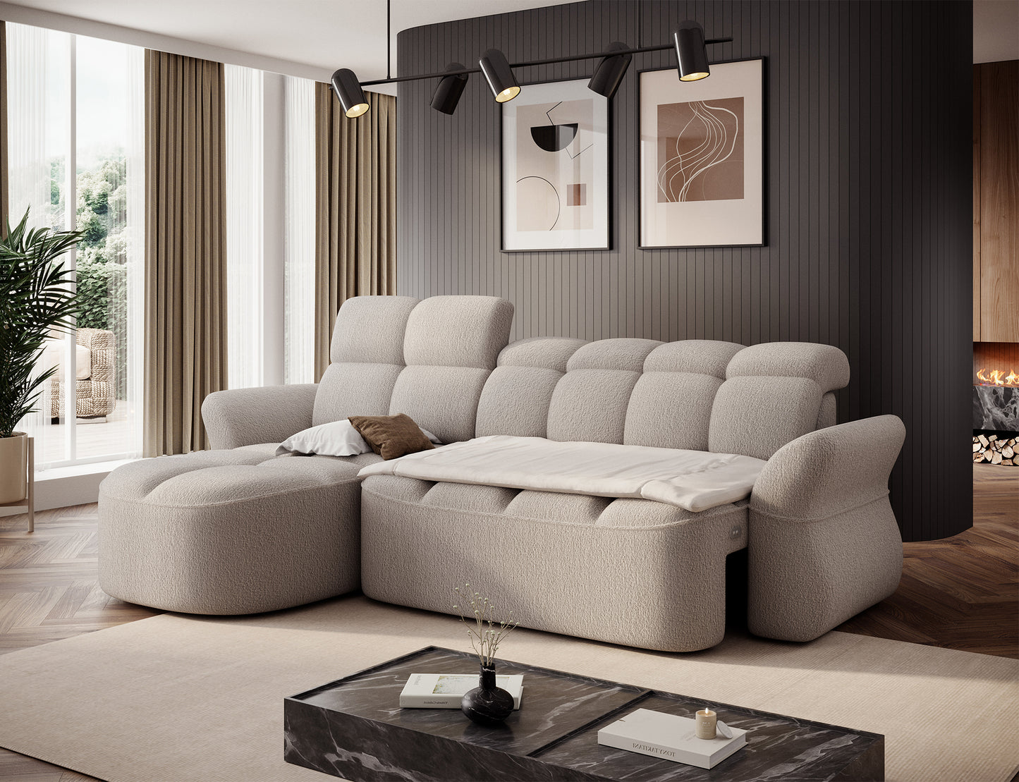 Beneth Storage Sleeper Chaise Sofa - Ivory Cream