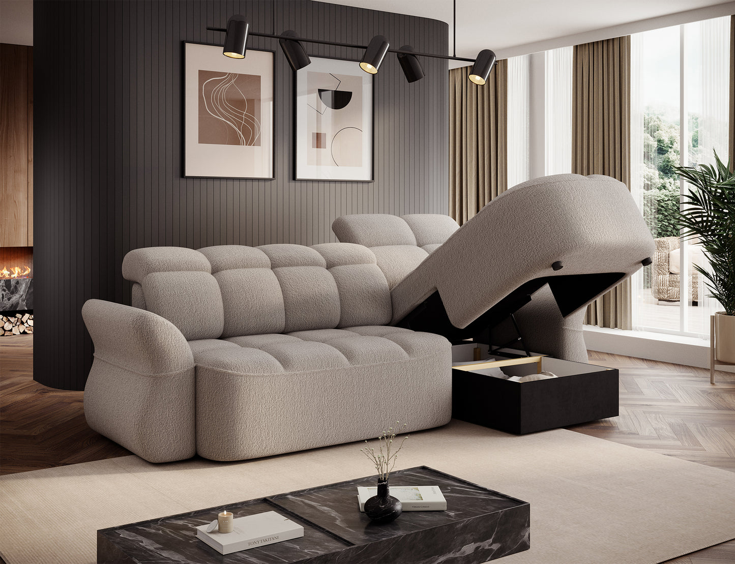 Beneth Storage Sleeper Chaise Sofa - Ivory Cream