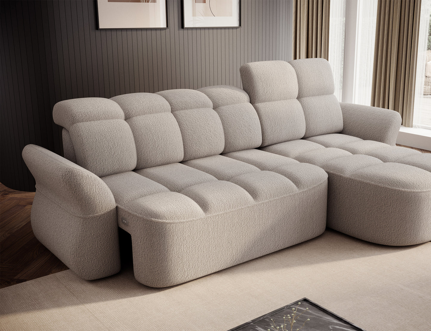 Beneth Storage Sleeper Chaise Sofa - Ivory Cream
