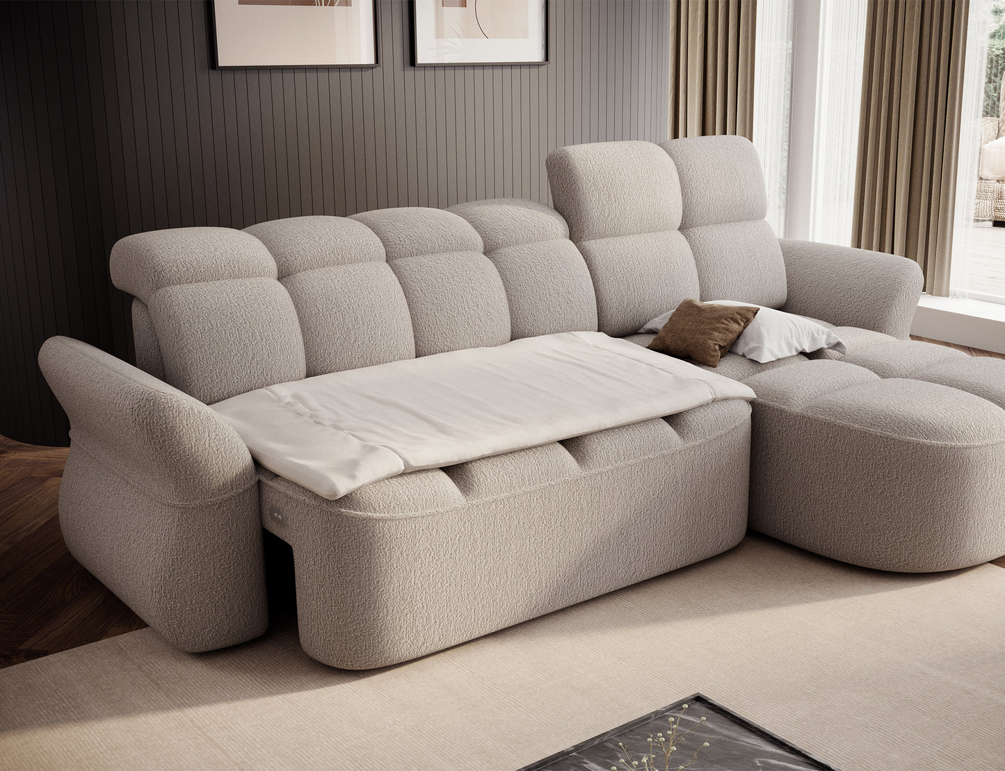 Beneth Storage Sleeper Chaise Sofa - Ivory Cream