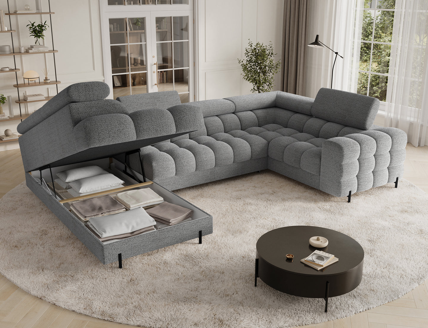 Fectory Sectional Storage Sleeper Chaise Sofa - Grey