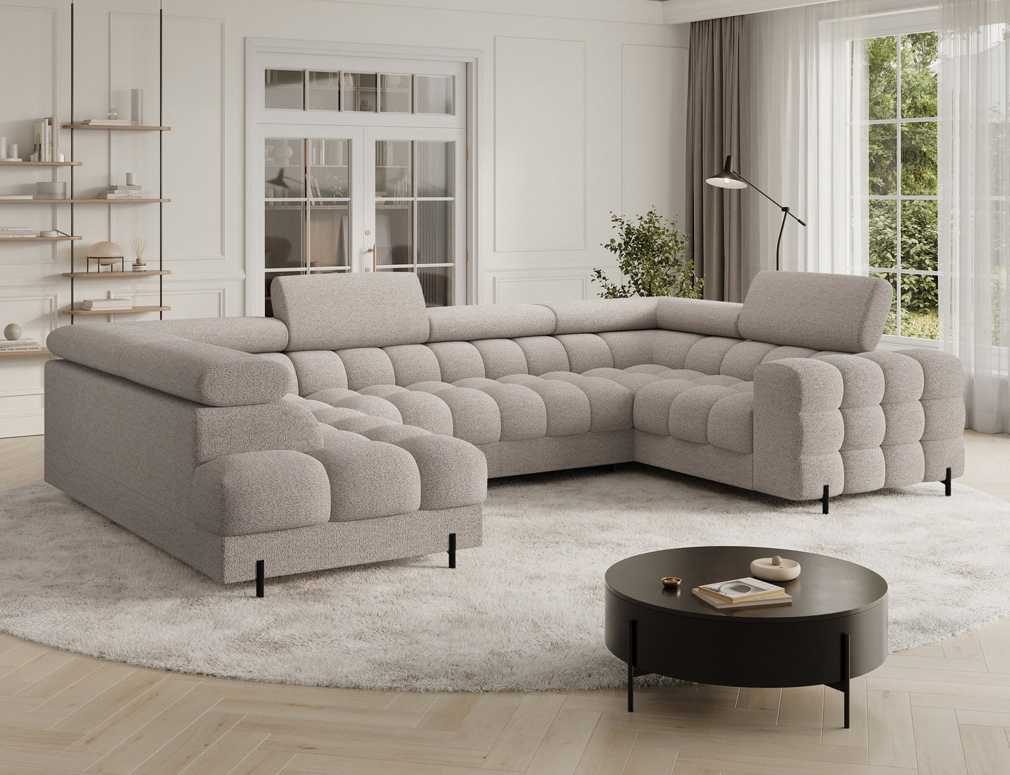 Fectory Sectional Storage Sleeper Chaise Sofa - Beige