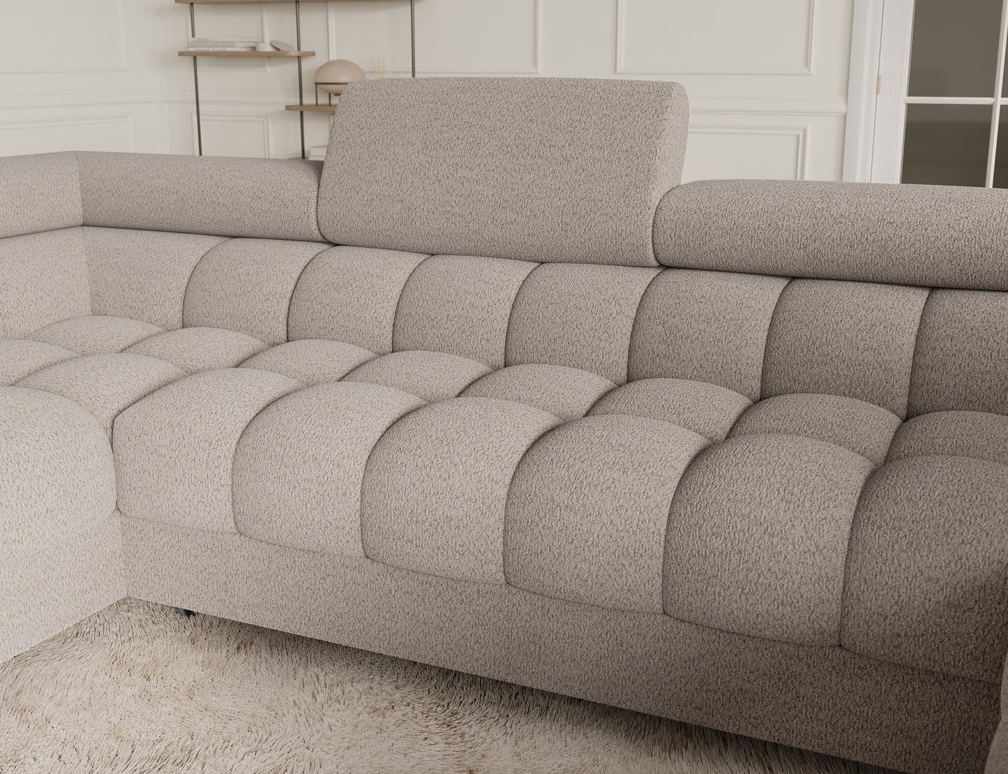 Fectory Sectional Storage Sleeper Chaise Sofa - Beige