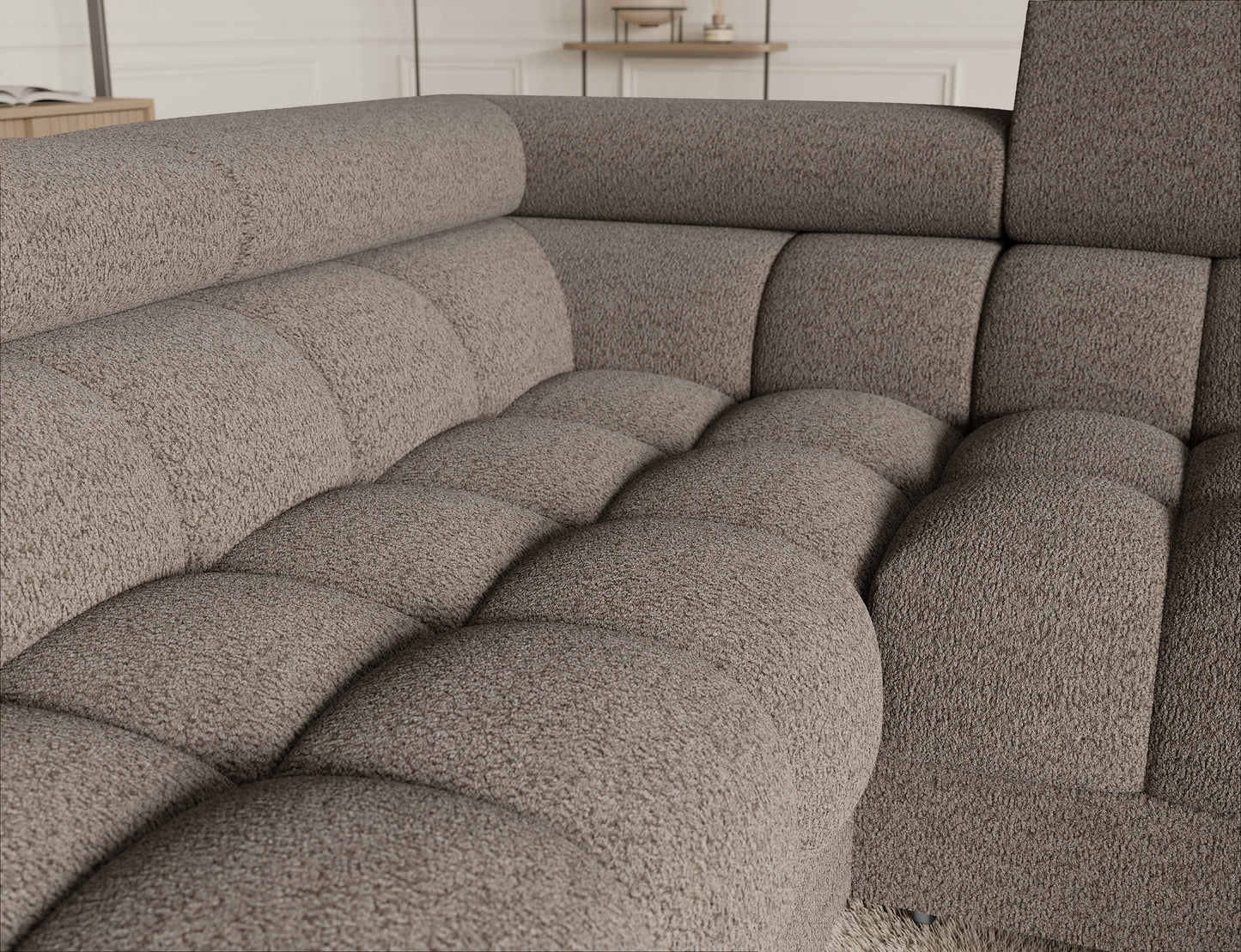 Fectory Sectional Storage Sleeper Chaise Sofa - Taupe