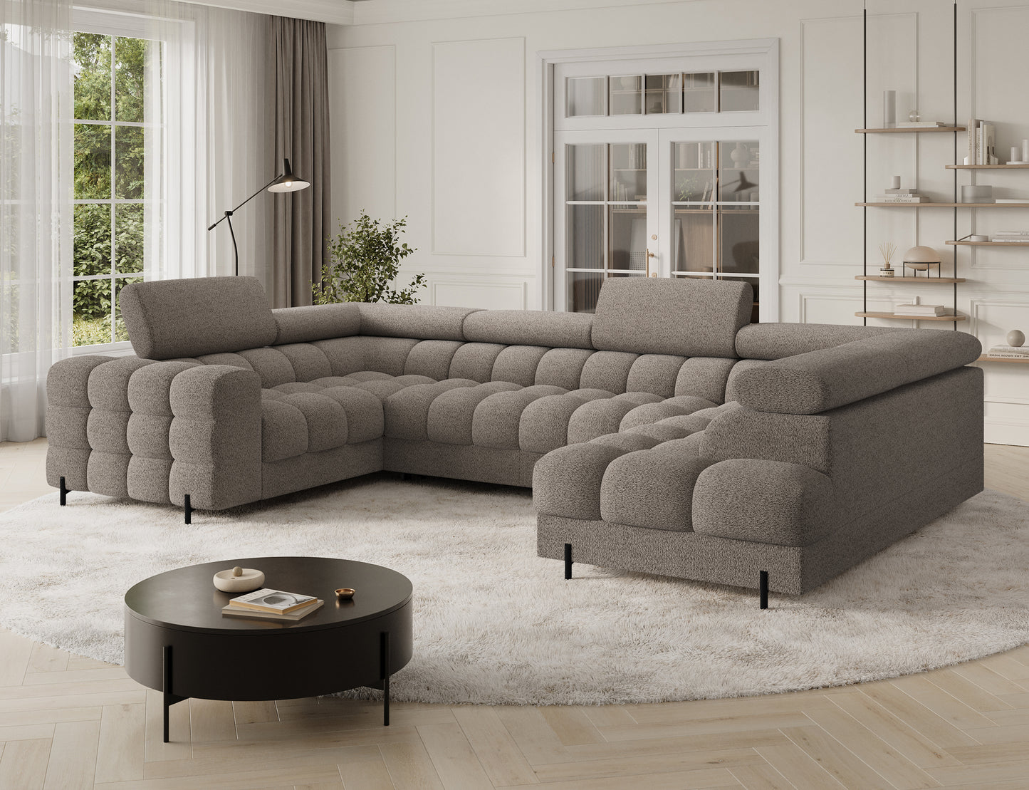 Fectory Sectional Storage Sleeper Chaise Sofa - Taupe