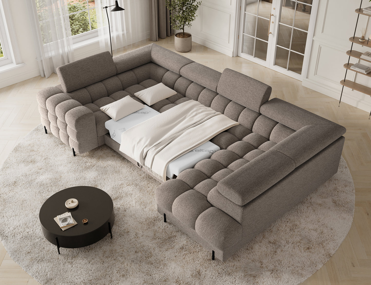 Fectory Sectional Storage Sleeper Chaise Sofa - Taupe