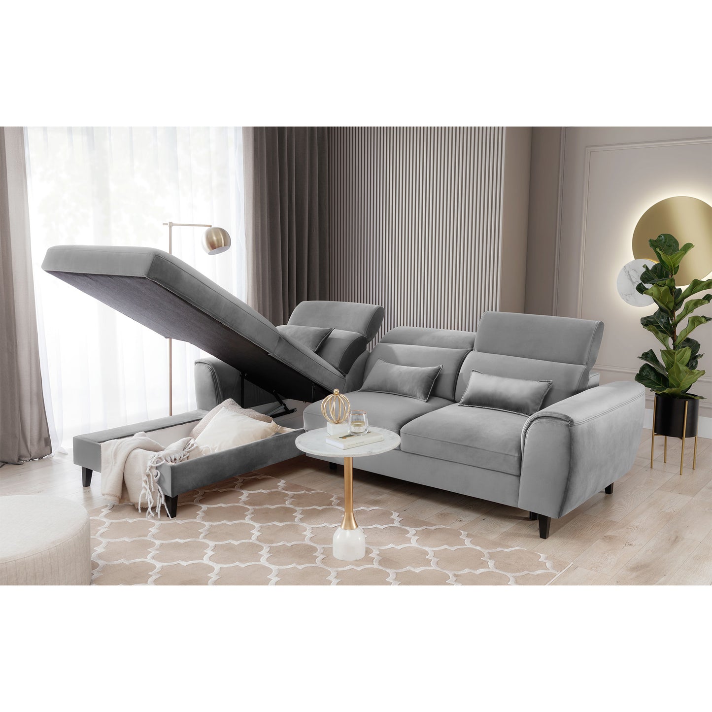 Foble Sectional Storage Sleeper Chaise Sofa - Light Grey