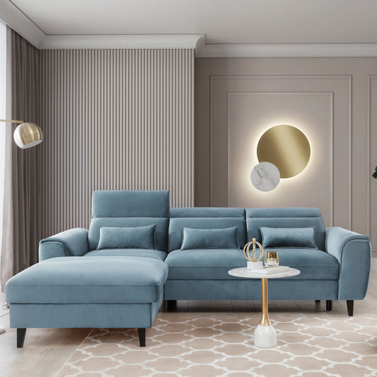 Foble Sectional Storage Sleeper Chaise Sofa - Aqua Blue