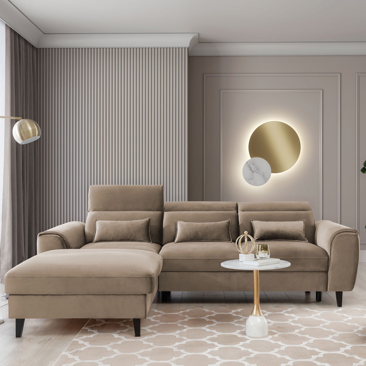 Foble Sectional Storage Sleeper Chaise Sofa - Beige