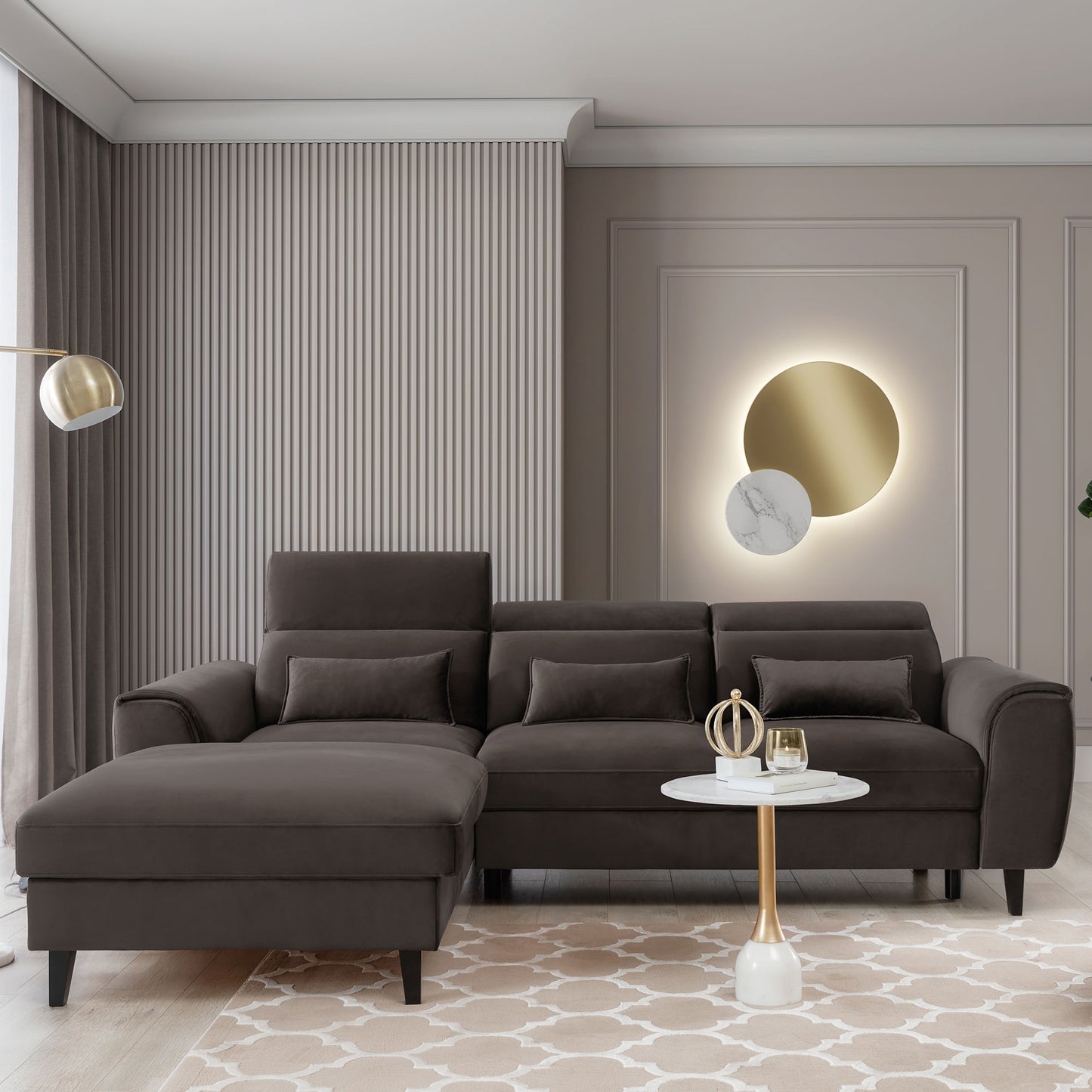 Foble Sectional Storage Sleeper Chaise Sofa - Dark Brown