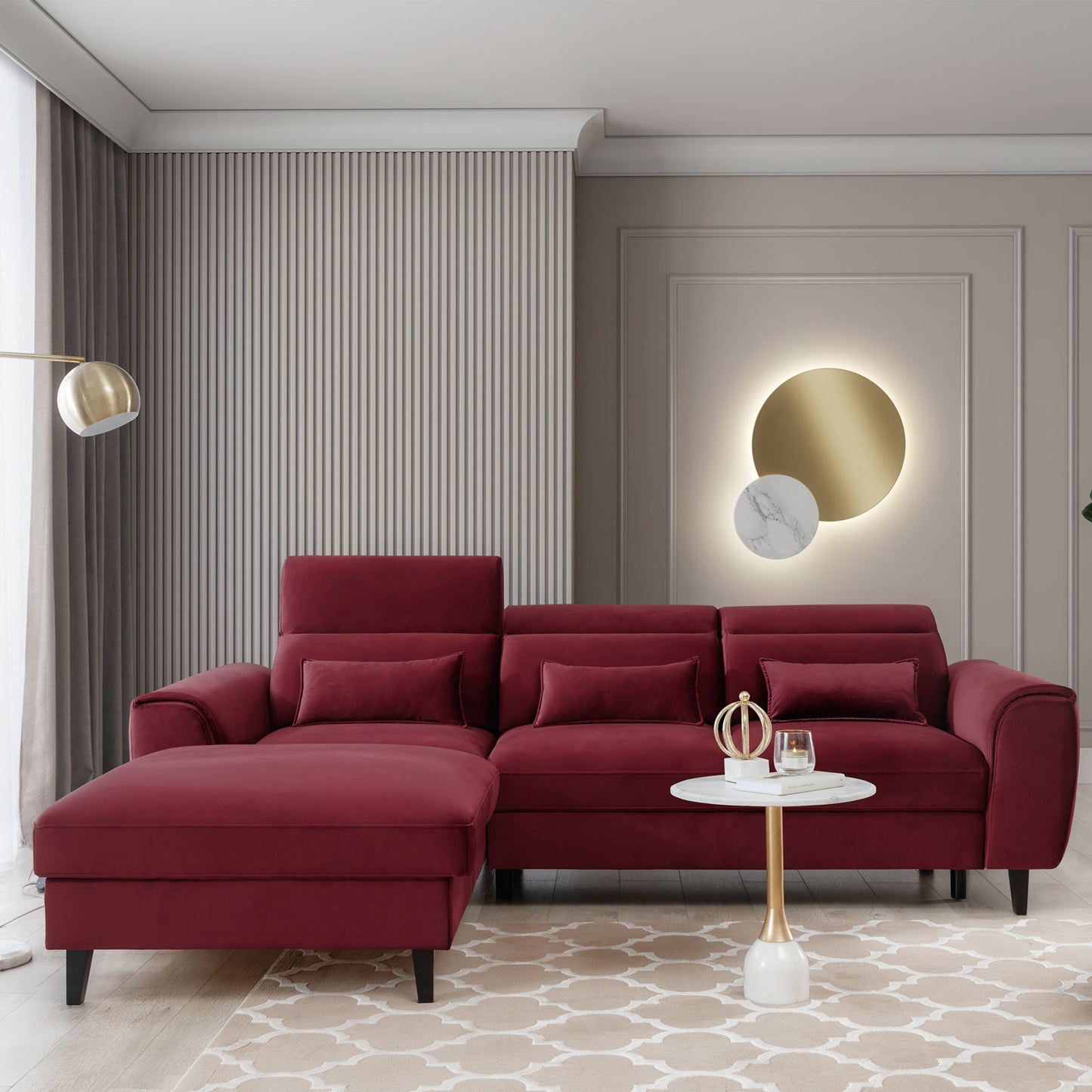 Foble Sectional Storage Sleeper Chaise Sofa - Burgundy