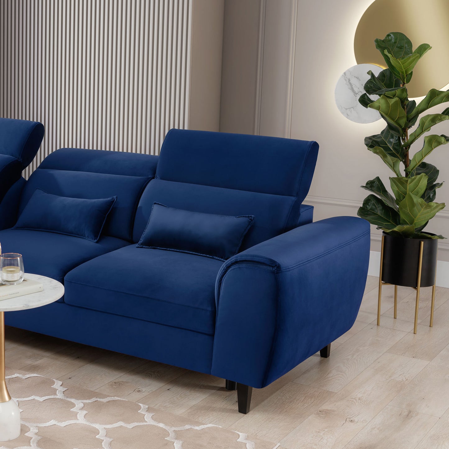 Foble Sectional Storage Sleeper Chaise Sofa - Royal Blue