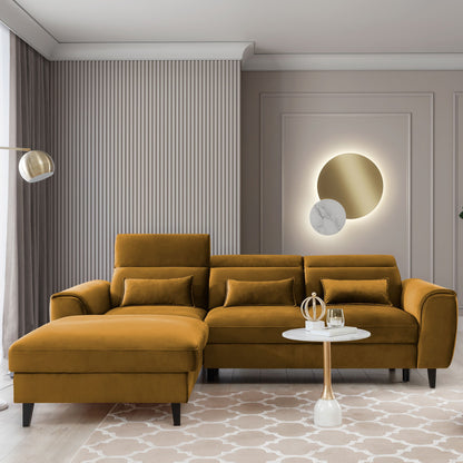 Foble Sectional Storage Sleeper Chaise Sofa - Mustard