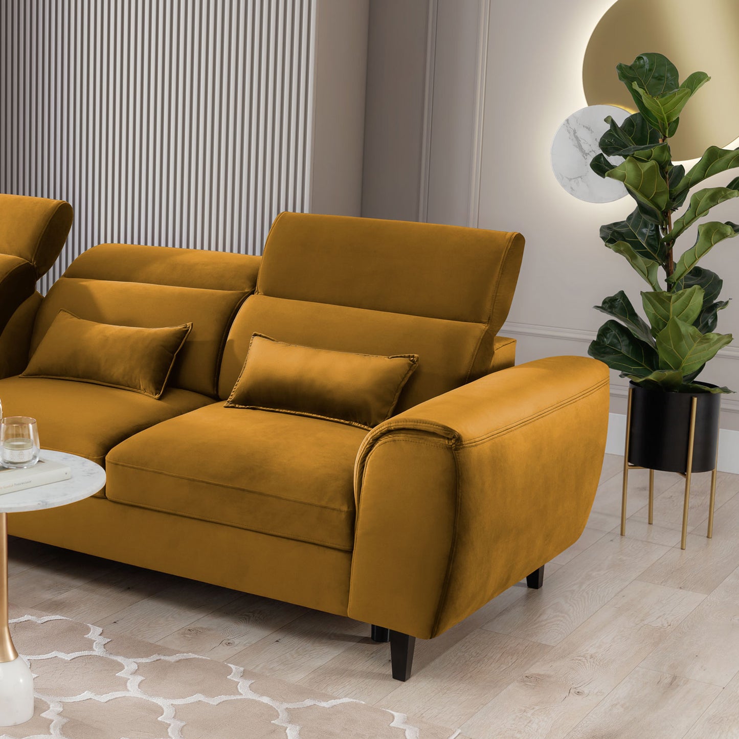 Foble Sectional Storage Sleeper Chaise Sofa - Mustard