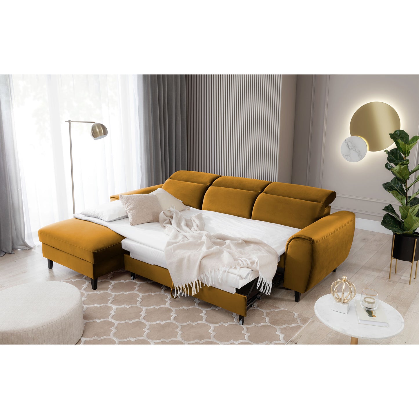 Foble Sectional Storage Sleeper Chaise Sofa - Mustard