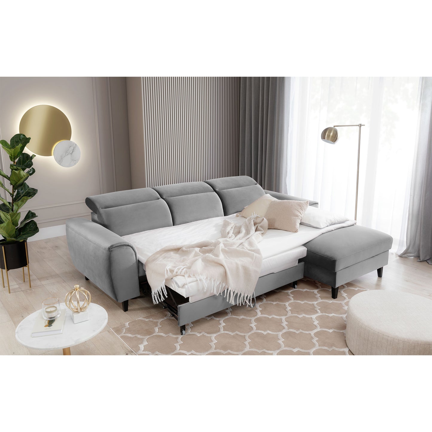 Foble Sectional Storage Sleeper Chaise Sofa - Light Grey