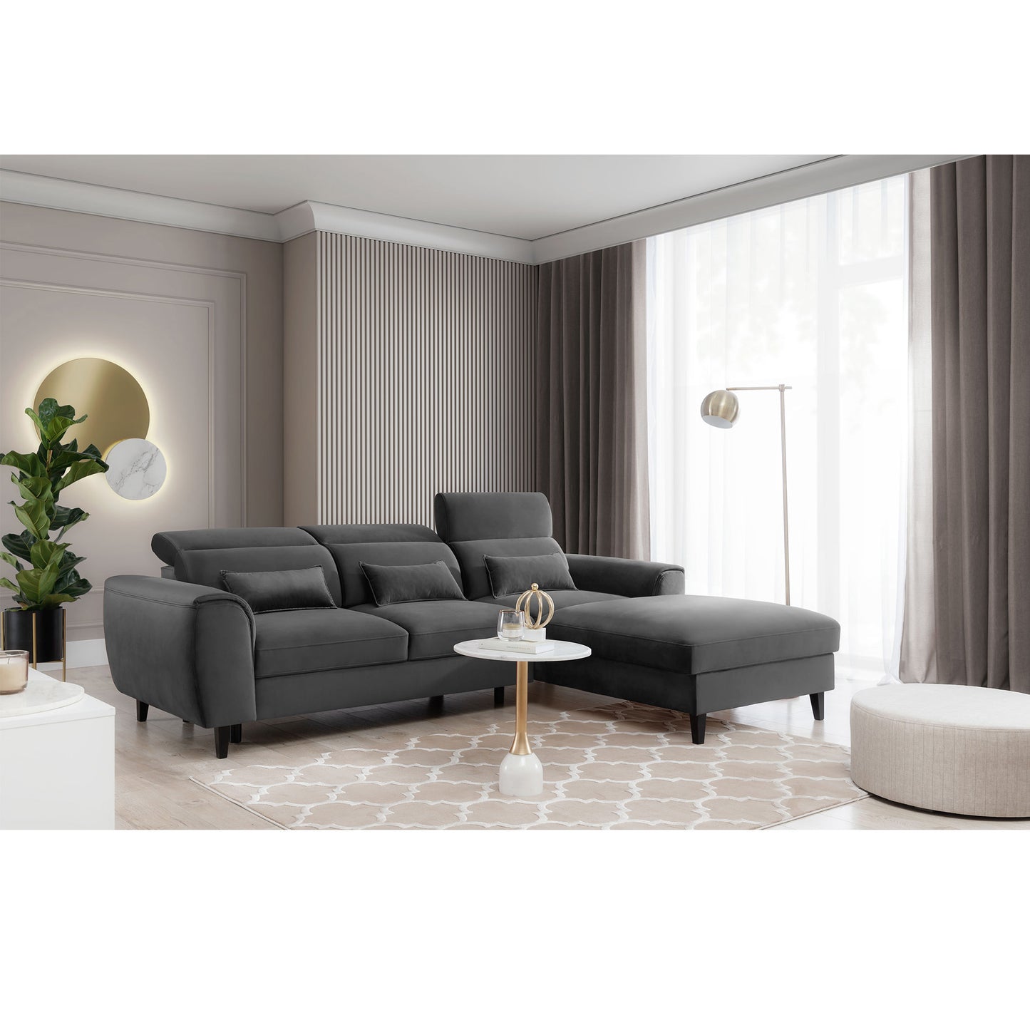 Foble Sectional Storage Sleeper Chaise Sofa - Dark Grey