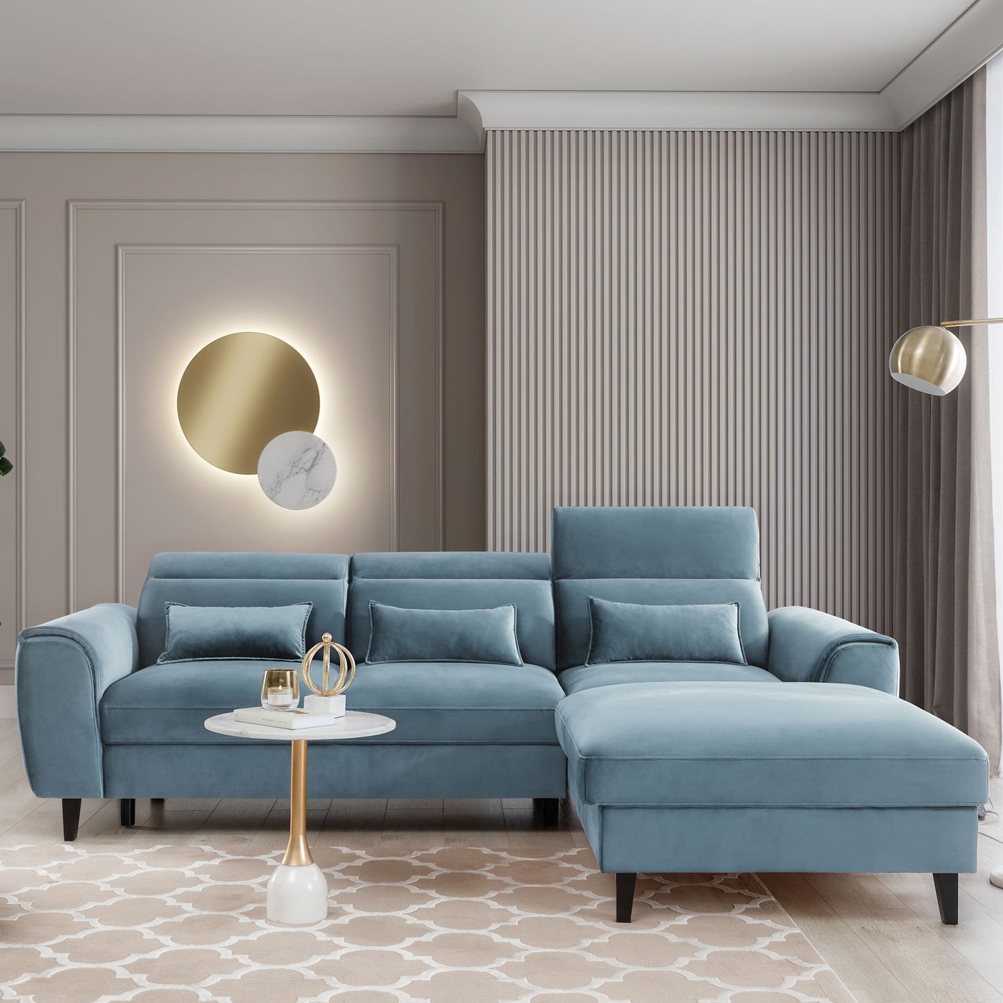 Foble Sectional Storage Sleeper Chaise Sofa - Aqua Blue