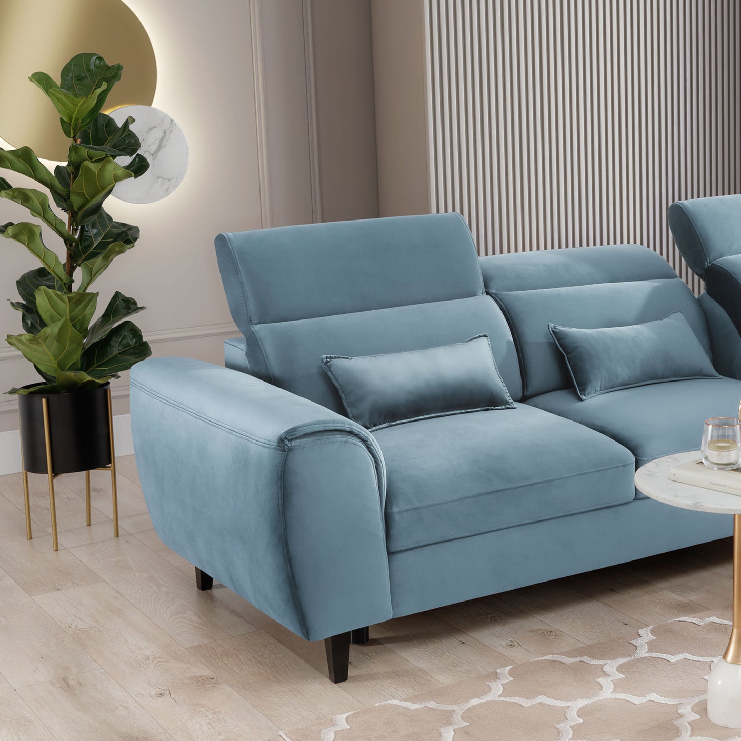 Foble Sectional Storage Sleeper Chaise Sofa - Aqua Blue