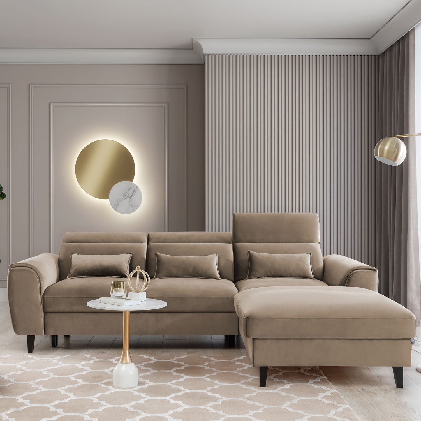 Foble Sectional Storage Sleeper Chaise Sofa - Beige