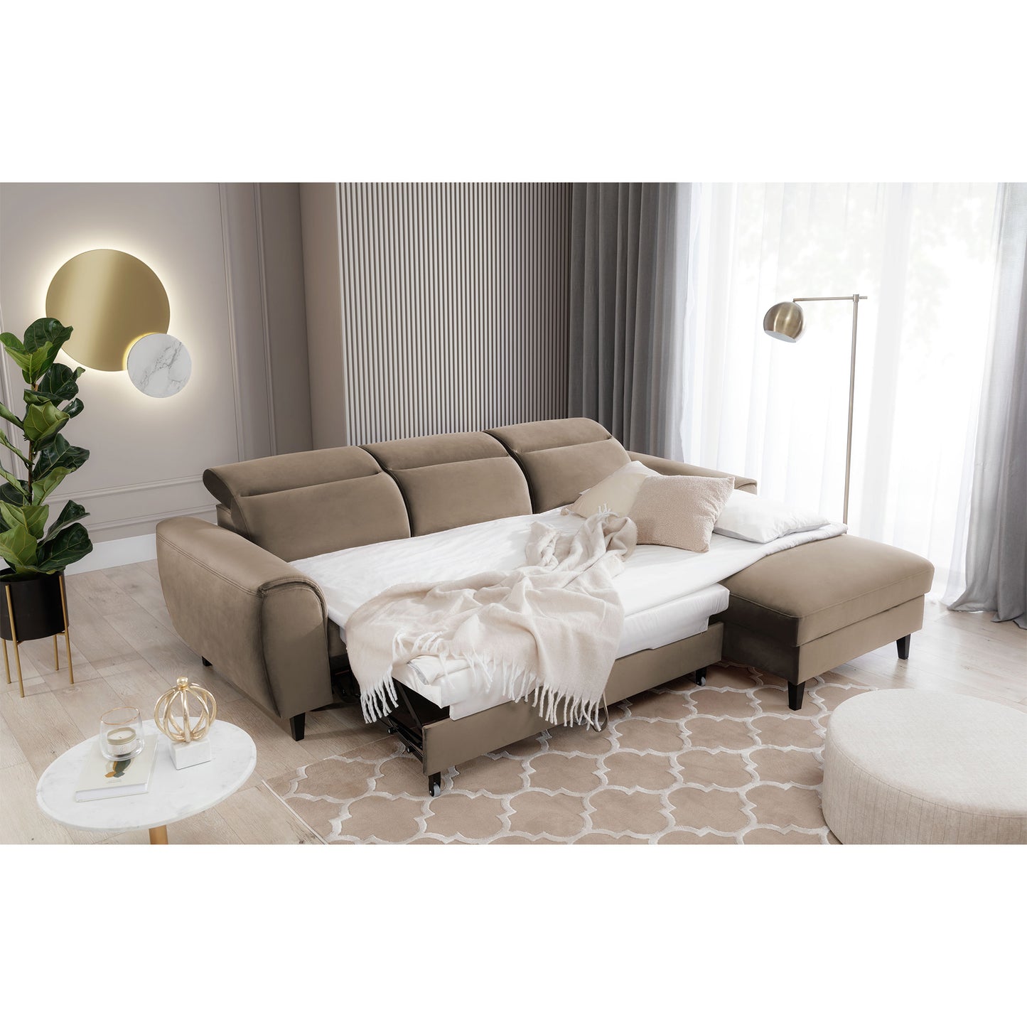 Foble Sectional Storage Sleeper Chaise Sofa - Beige