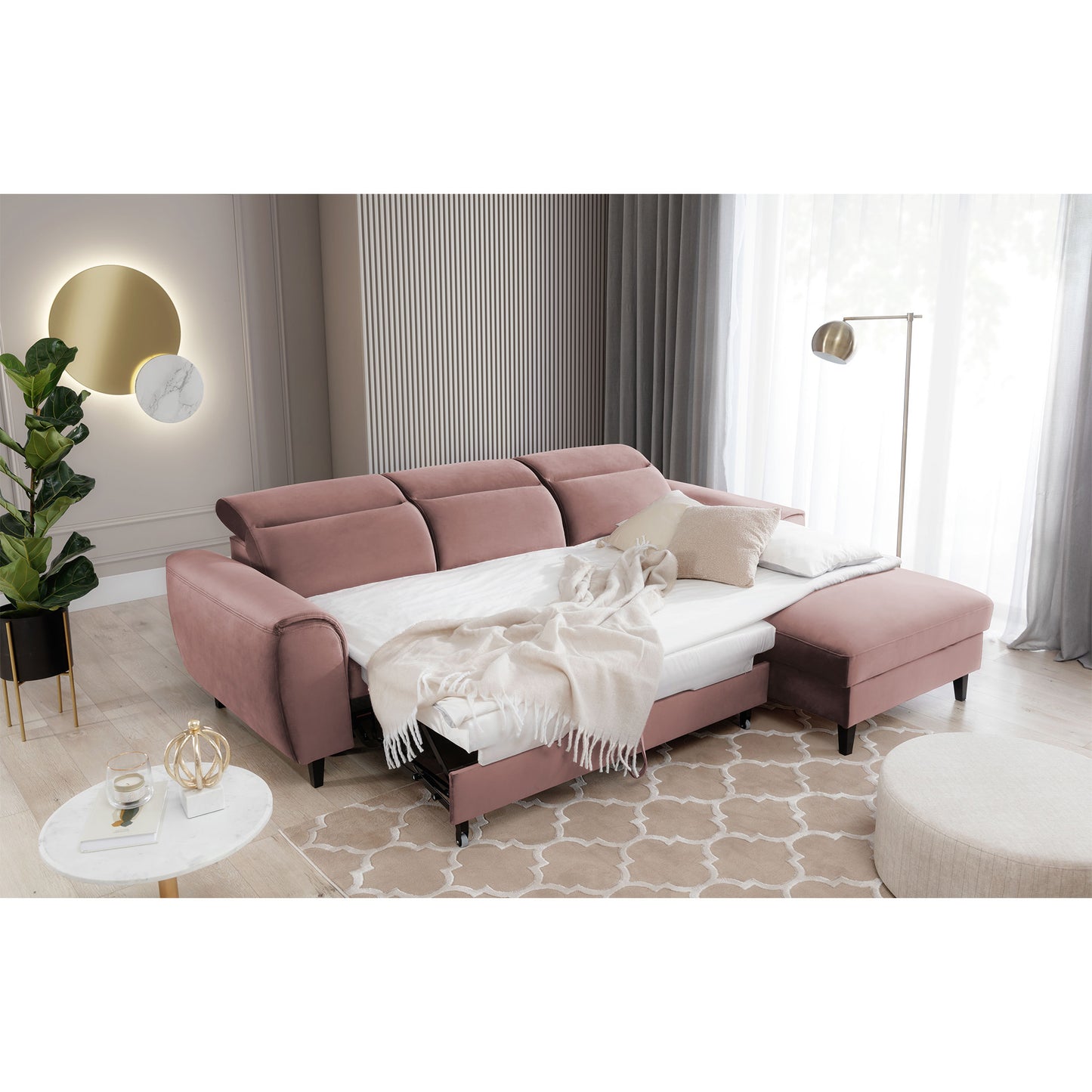 Foble Sectional Storage Sleeper Chaise Sofa - Blush