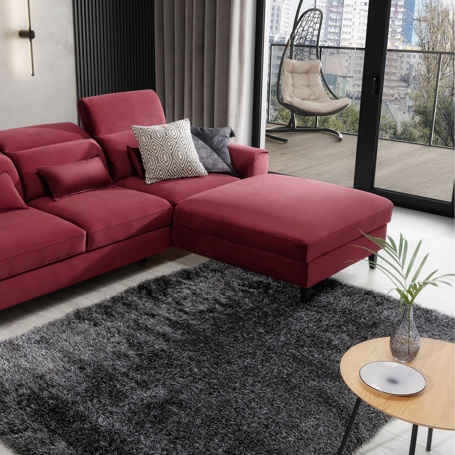 Foble Sectional Storage Sleeper Chaise Sofa - Burgundy
