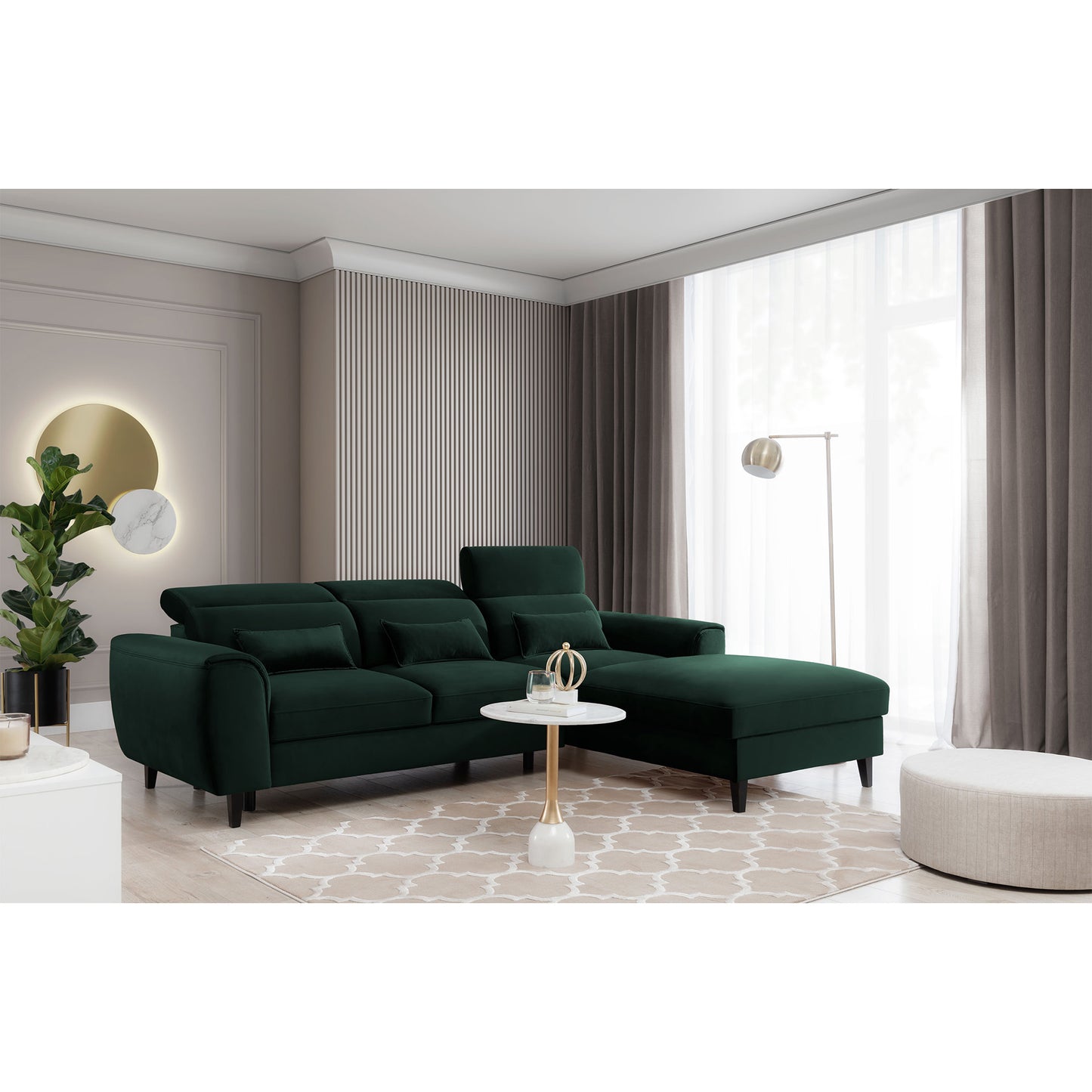 Foble Sectional Storage Sleeper Chaise Sofa - Emerald Green