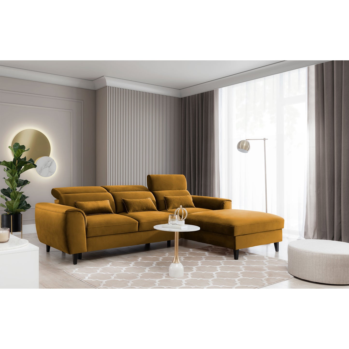 Foble Sectional Storage Sleeper Chaise Sofa - Mustard
