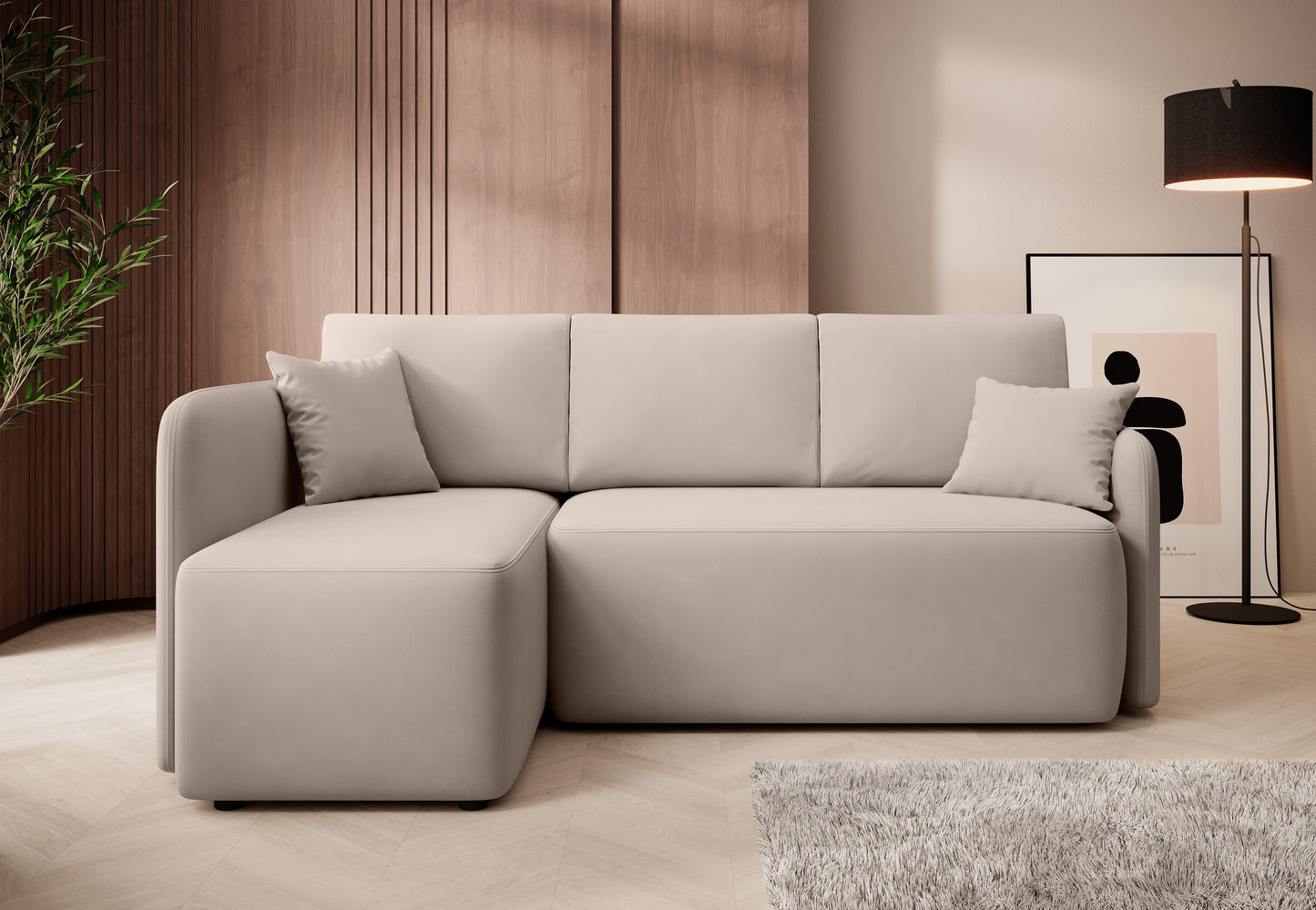 Hadson 3 Seater Storage Sleeper Chaise Sofa - Beige