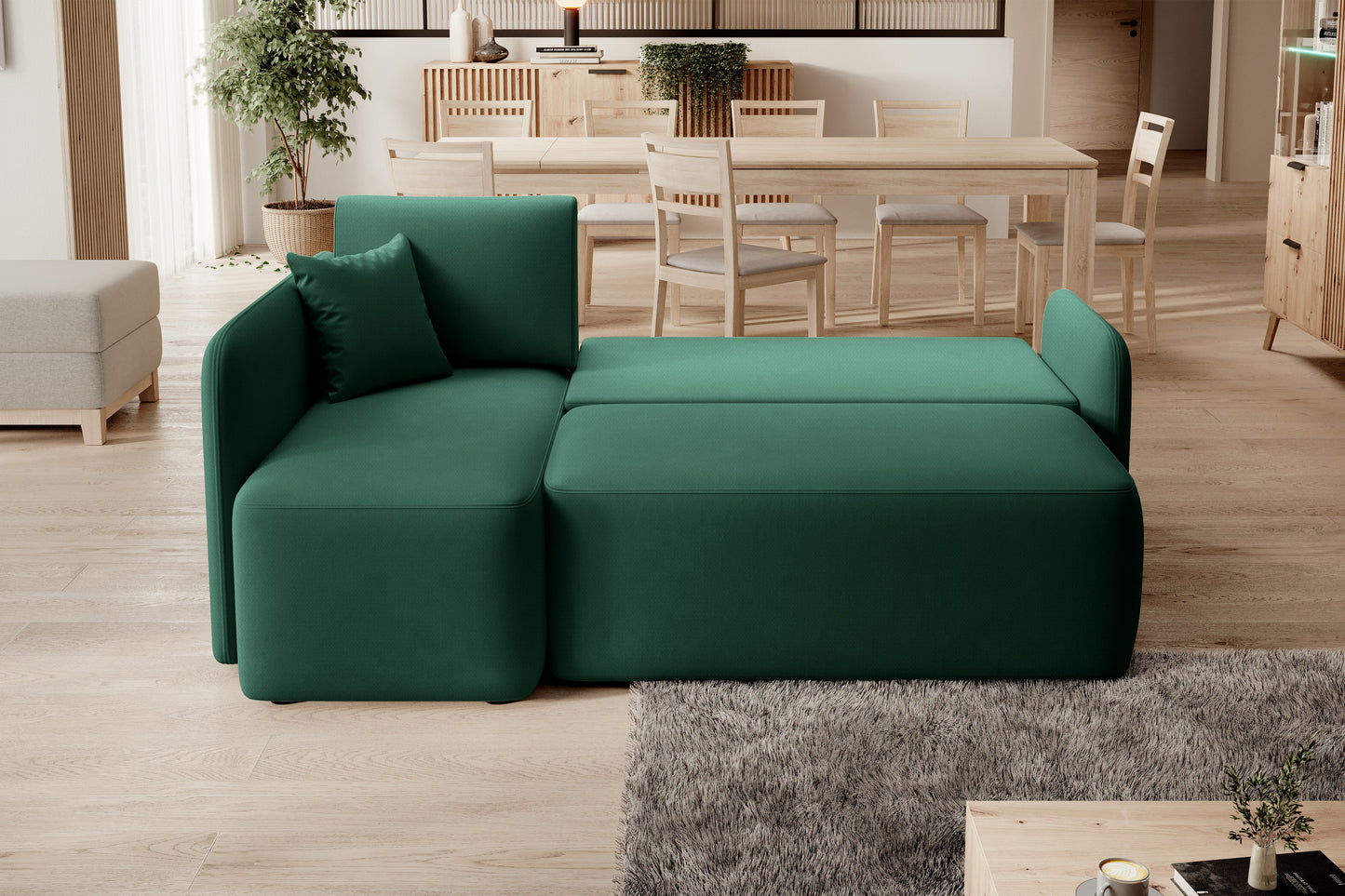 Hadson 3 Seater Storage Sleeper Chaise Sofa - Emerald Green
