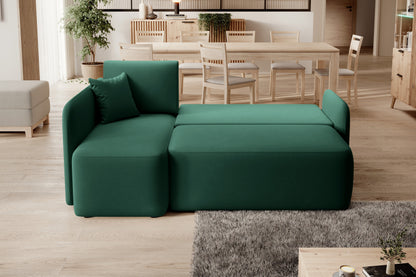 Hadson 3 Seater Storage Sleeper Chaise Sofa - Emerald Green
