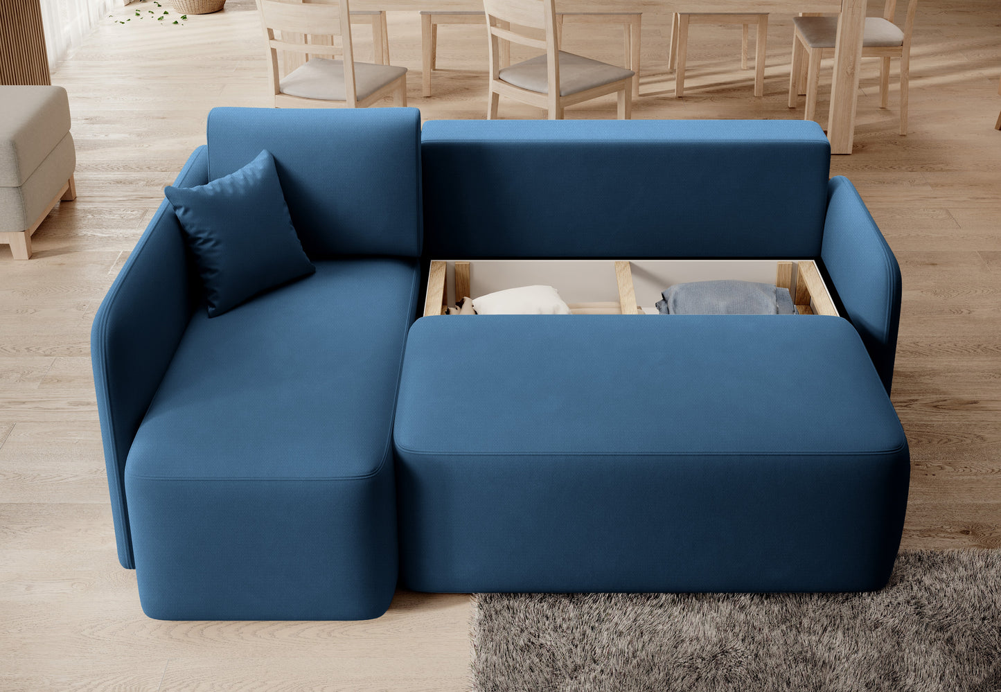 Hadson 3 Seater Storage Sleeper Chaise Sofa - Blue