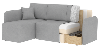 Hadson 3 Seater Storage Sleeper Chaise Sofa - Grey