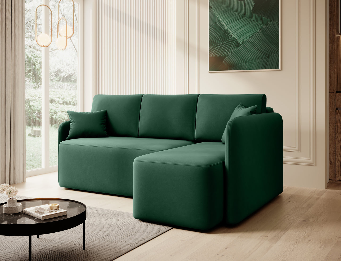Hadson 3 Seater Storage Sleeper Chaise Sofa - Emerald Green