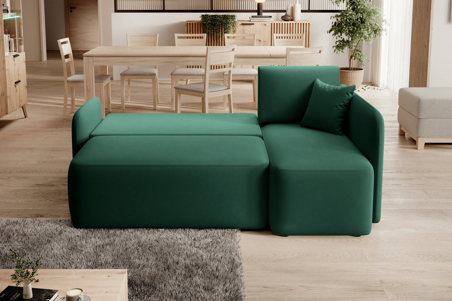 Hadson 3 Seater Storage Sleeper Chaise Sofa - Emerald Green