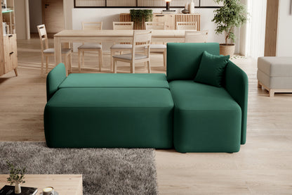 Hadson 3 Seater Storage Sleeper Chaise Sofa - Emerald Green