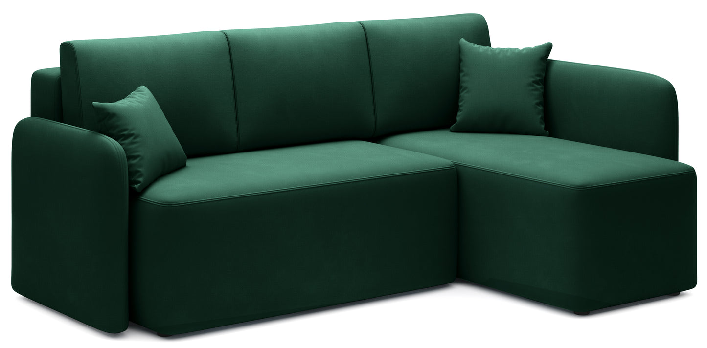 Hadson 3 Seater Storage Sleeper Chaise Sofa - Emerald Green