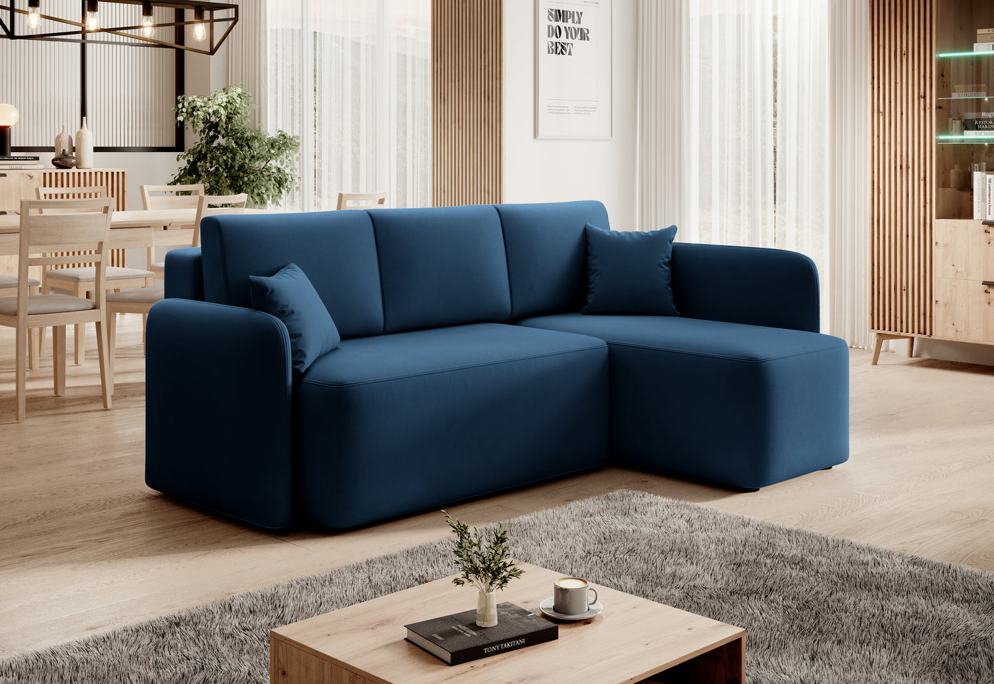 Hadson 3 Seater Storage Sleeper Chaise Sofa - Blue