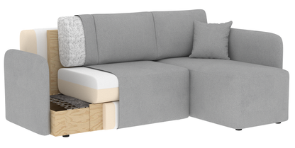 Hadson 3 Seater Storage Sleeper Chaise Sofa - Grey