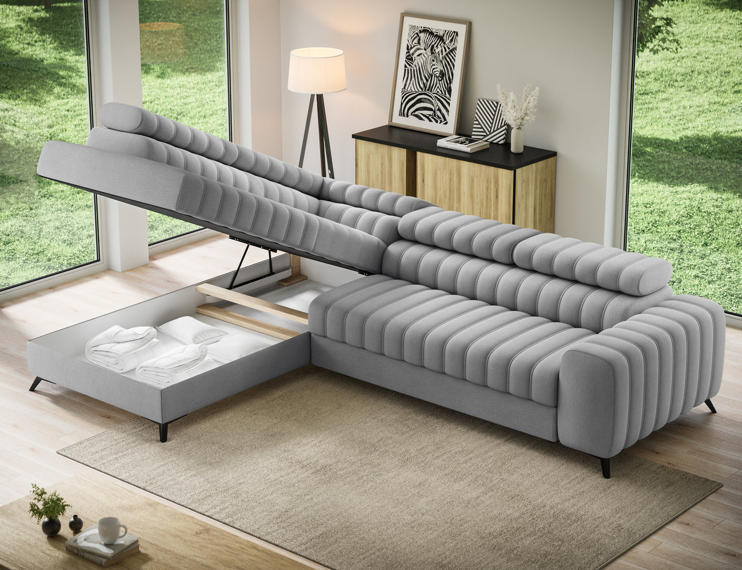 ReForm Creative Home Kanedo Storage Sleeper Sectional Sofa - Grey-Free Delivery-USA & CANADA