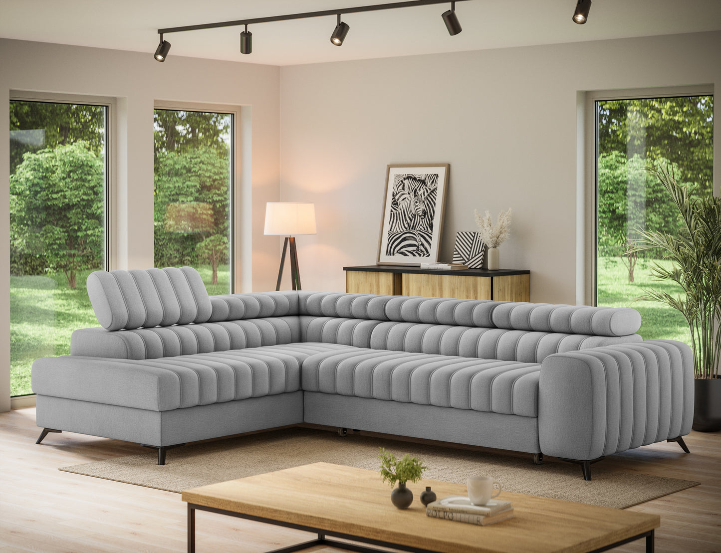 ReForm Creative Home Kanedo Storage Sleeper Sectional Sofa - Grey-Free Delivery-USA & CANADA