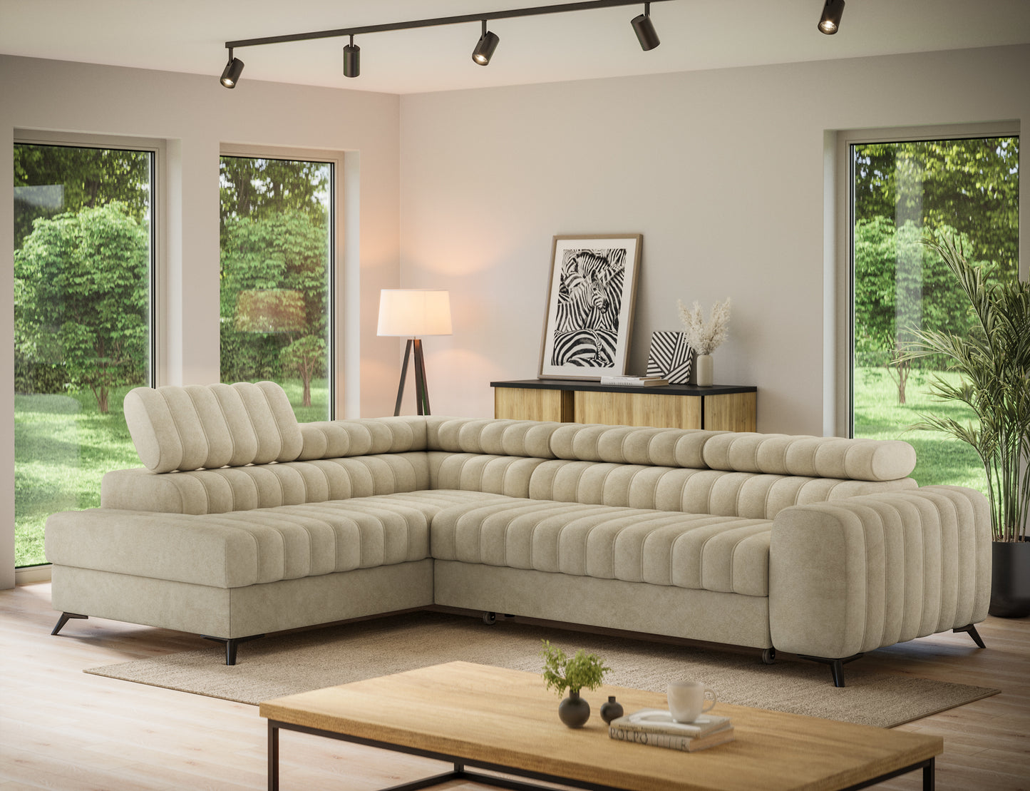 ReForm Creative Home Kanedo Storage Sleeper Sectional Sofa - Beige-Free Delivery-USA & CANADA