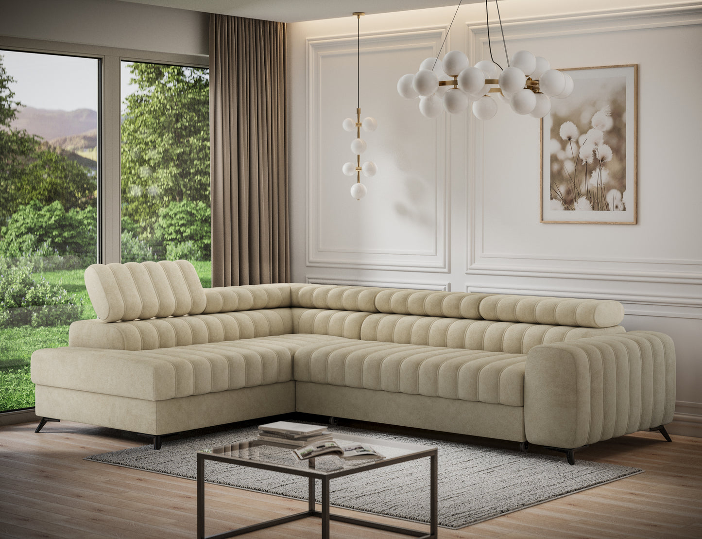 ReForm Creative Home Kanedo Storage Sleeper Sectional Sofa - Beige-Free Delivery-USA & CANADA