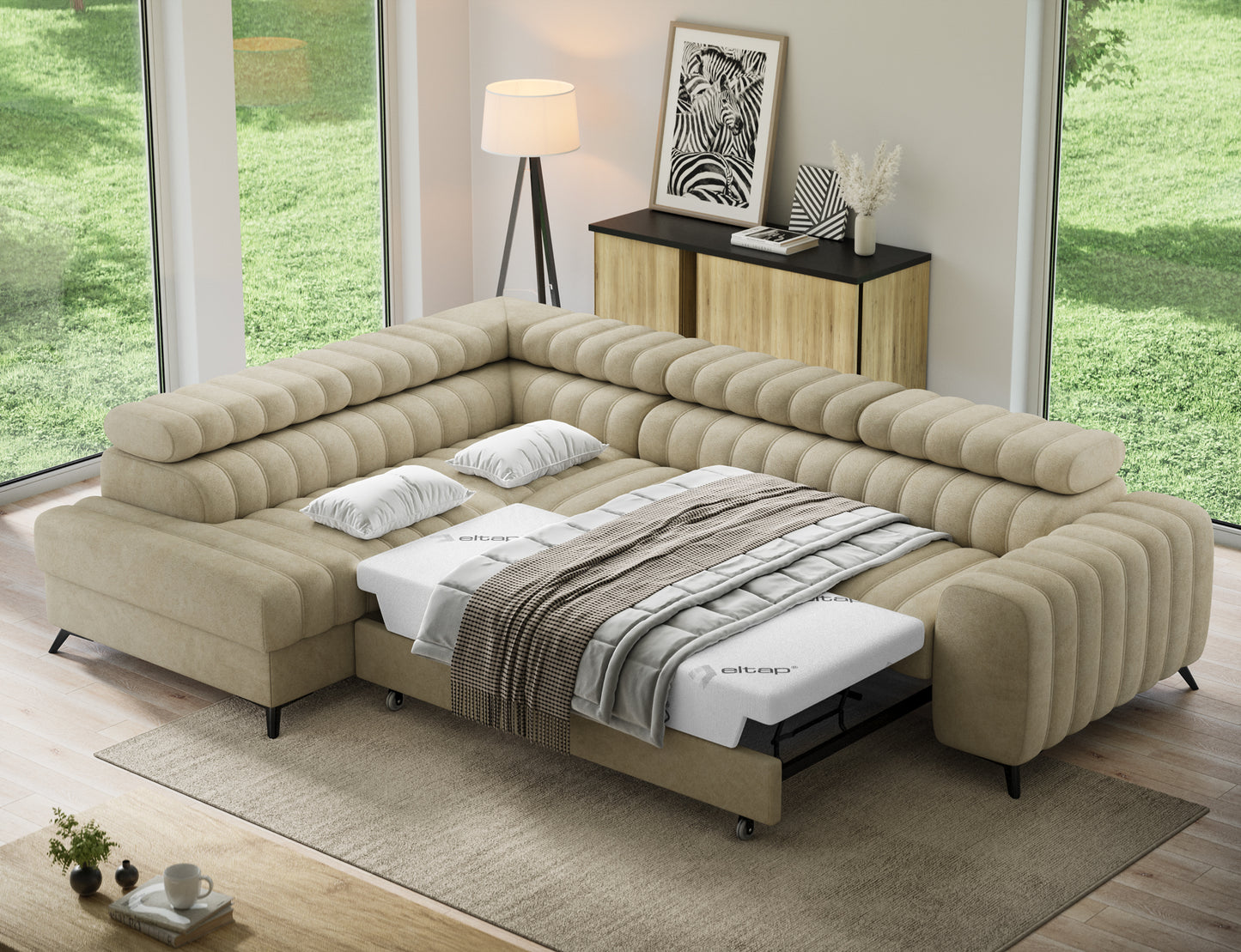 ReForm Creative Home Kanedo Storage Sleeper Sectional Sofa - Beige-Free Delivery-USA & CANADA