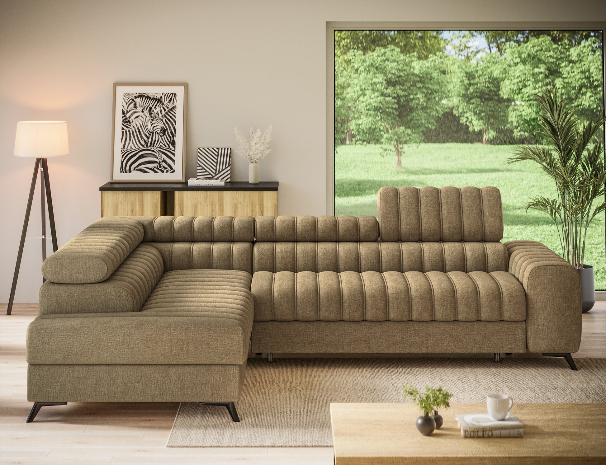 Kanedo Storage Sleeper Sectional Sofa - Mocha Brown-Free Delivery-USA & CANADA