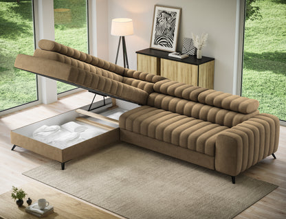 Kanedo Storage Sleeper Sectional Sofa - Mocha Brown-Free Delivery-USA & CANADA