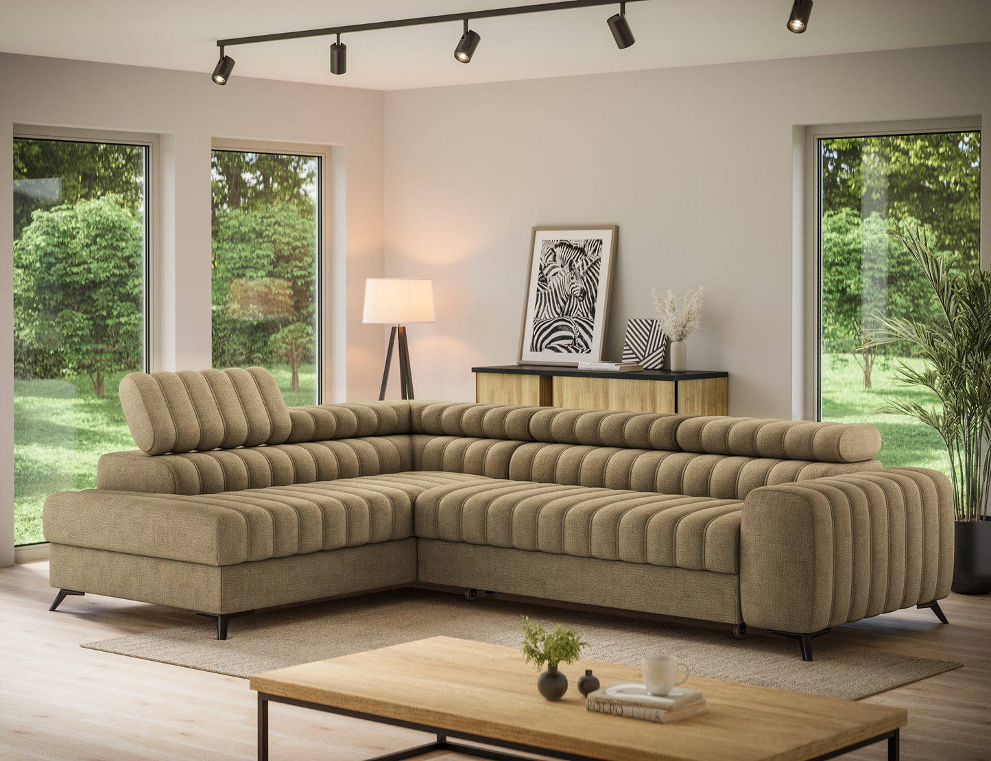 Kanedo Storage Sleeper Sectional Sofa - Mocha Brown-Free Delivery-USA & CANADA