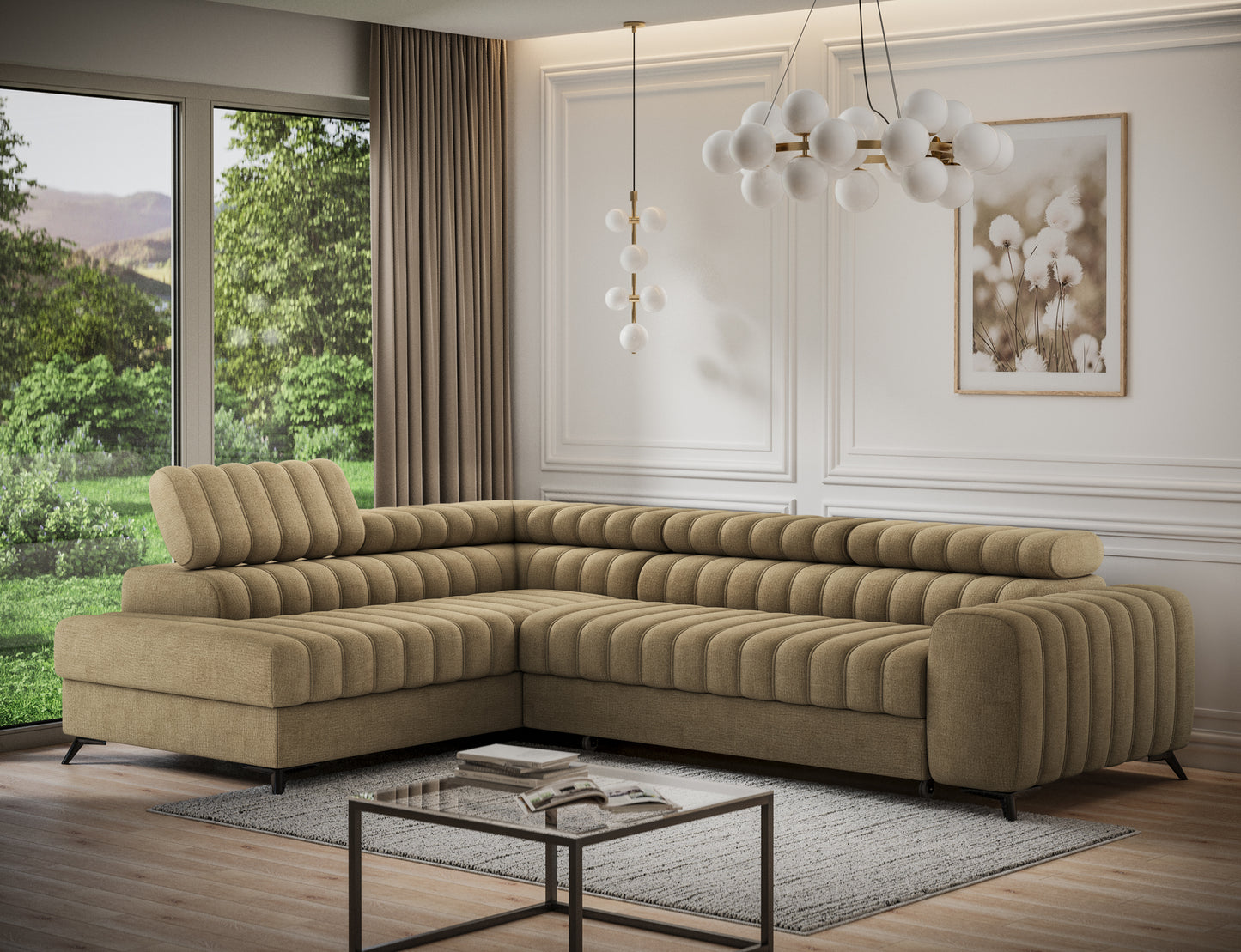 Kanedo Storage Sleeper Sectional Sofa - Mocha Brown-Free Delivery-USA & CANADA